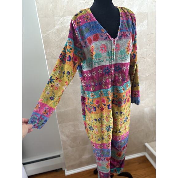 Natural Life One Piece Jumpsuit Pajamas - M, Vibrant Boho Fleece Slumber Party - Picture 6 of 12